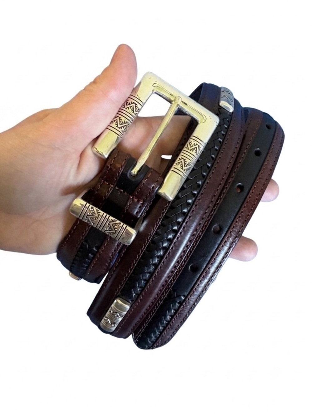 Onyx by Brighton Western Cowboy Two Tone Leather Belt Size 40